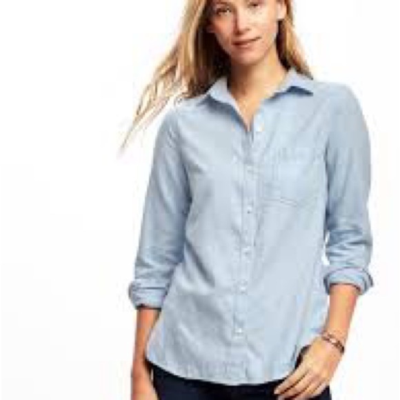 Womens Old Navy Chambray Button-Up Collared Shirt blue Size Small Tall - Picture 10 of 11